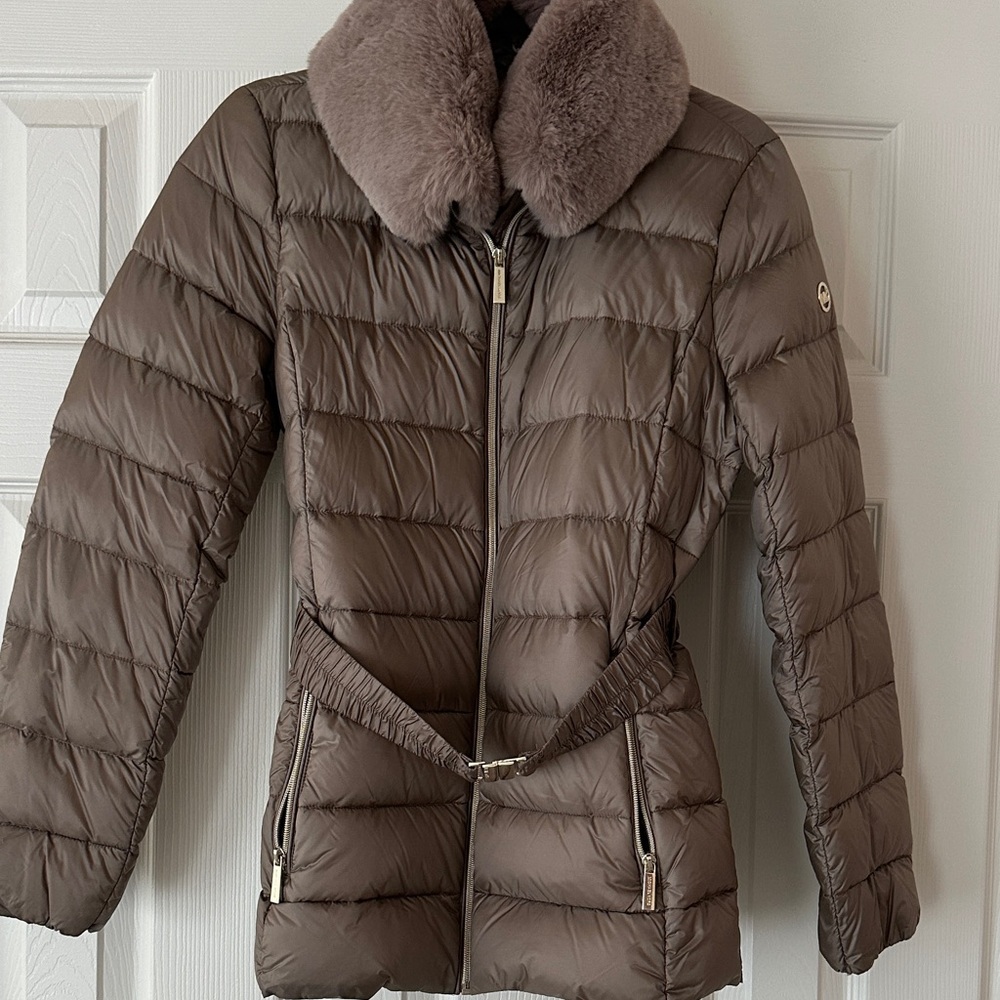MICHAEL Michael Kors Chocolate Puffer Jacket with Plush Collar